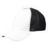 A black and white Premium Cotton Twill Trucker Cap with a solid front and mesh back, featuring a logo.