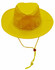 A yellow slouch hat with a wide brim and a break-away clip for secure fastening. It features a logo on the side.