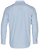A long sleeve button-up shirt featuring a blue and white stripe pattern, with a collar and cuff buttons.