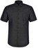 A short-sleeved black men's button-up shirt featuring a pin dot pattern and a chest pocket. Includes a logo.
