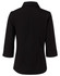 A black women's cotton/poly stretch shirt with 3/4 sleeves and a collar, featuring a smooth back design.