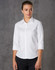 A white women's mini herringbone 3/4 sleeve button-up shirt with a collared neckline and a subtle pattern.