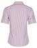 A short sleeve button-up shirt with red and white stripes, featuring a collar and a fitted design. It has a logo.