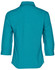 A turquoise women's 3/4 sleeve shirt with a collar, featuring a back view and a logo.