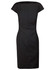 A black cap sleeve dress made from a wool blend with a fitted silhouette, featuring a subtle branding detail.