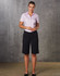 Women's knee-length shorts in navy blue with a flexi waist, paired with a light pink collared shirt.