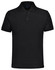 A black unisex polo shirt with a collar and short sleeves, featuring a logo on the upper portion.