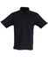A black unisex traditional polo shirt with short sleeves and a collar, featuring a logo on the front.