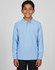 A red long sleeve polo shirt for kids, featuring a collar and a logo on the chest.