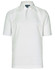 A white polo shirt with a classic collar and short sleeves, featuring a branded logo.