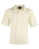 A light yellow men's cricket polo shirt with short sleeves and a collar, featuring a logo.