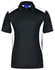 Men's polo shirt in black with white side panels and a collar. Features a logo on the chest area.