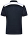 A black polo shirt featuring a white panel on the back. It has a collar and is designed for men.