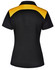 A black polo shirt featuring a yellow back design and a logo on the chest.