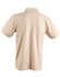 A beige men's polo shirt with a collar and short sleeves, featuring a logo on the back.