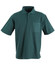 A green pocket short sleeve polo shirt with a four-button placket and a chest pocket. It has a logo on the front.