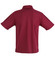 A burgundy short sleeve polo shirt with a back view and a logo on the fabric.