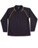 A black long sleeve polo shirt with yellow accents and a logo on the chest.