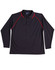 A black long-sleeve polo shirt with red contrast stitching and a logo.