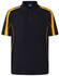 A navy polo shirt featuring yellow accents and a collar, designed with short sleeves and a logo.