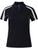 A navy blue polo shirt with short sleeves, featuring contrasting white side panels and a logo.