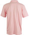 A pink polo shirt with a collar and short sleeves, featuring a logo on the back.