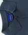 A dark blue cotton stretch polo shirt featuring a collar and buttons, with a visible brand tag.