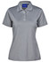 A women's grey polo shirt with a collared neckline and three-button placket. It features a logo on the chest.