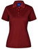 A maroon Ladies' Lucky Bamboo Polo shirt with a collar and three buttons, featuring a logo.