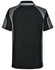 A black polo shirt with grey accents and a logo on the upper back.