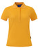 A women's polo shirt in bright yellow, featuring a collar and a logo on the side.