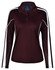 A maroon long sleeve polo shirt with white side panels and a collar. It includes a logo on the chest area.