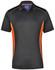 Men's short-sleeve polo shirt in black with orange contrast detailing and a logo on the chest.