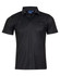 A black short-sleeve polo shirt featuring a collar and a logo.