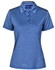 A blue ladies' short sleeve polo shirt with a collar and a logo. Features subtle detailing and a sporty design.