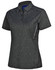 A women's short sleeve polo shirt in charcoal grey with white accents and a logo.