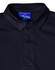 A navy blue polo shirt made of bamboo charcoal with a buttoned collar and a brand logo on the label.