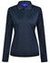 A long-sleeved polo shirt in dark navy with a collar and button placket, featuring a logo on the chest.