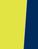 A high-visibility safety jacket in vibrant yellow and navy blue, featuring reflective 3M tape and a logo.
