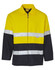A Hi-Vis two-tone jacket in yellow and navy blue, featuring reflective 3M tapes and a zip front.