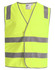 A bright yellow safety vest featuring grey shoulder reflective tapes and a front opening. It includes a logo on the label.