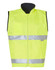 A fluorescent yellow reversible safety vest with a mandarine collar and reflective 3M tape detailing, featuring a pocket.