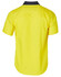 A Hi-Vis two tone short-sleeve work shirt, featuring yellow fabric with a contrasting dark collar, and a logo.