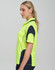 A high-visibility polo shirt in bright yellow with navy accents, featuring a logo on the chest.