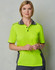 A hi-vis yellow polo shirt with grey accents and a pocket on the front, featuring a logo.
