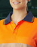 Unisex Cooldry segmented safety long sleeve polo in bright orange with navy collar and a pocket. Features a logo.
