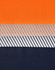 A segmented work polo shirt in vibrant orange and navy, featuring a reflective stripe design and a logo.