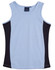 A light blue singlet with black contrast panels on the sides, featuring a logo on the label.