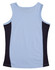 A light blue singlet with black contrast panels on the sides, featuring a logo. Suitable for women's wear.