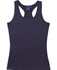 A fitted stretch singlet in navy blue with a racerback design and a small tag inside.